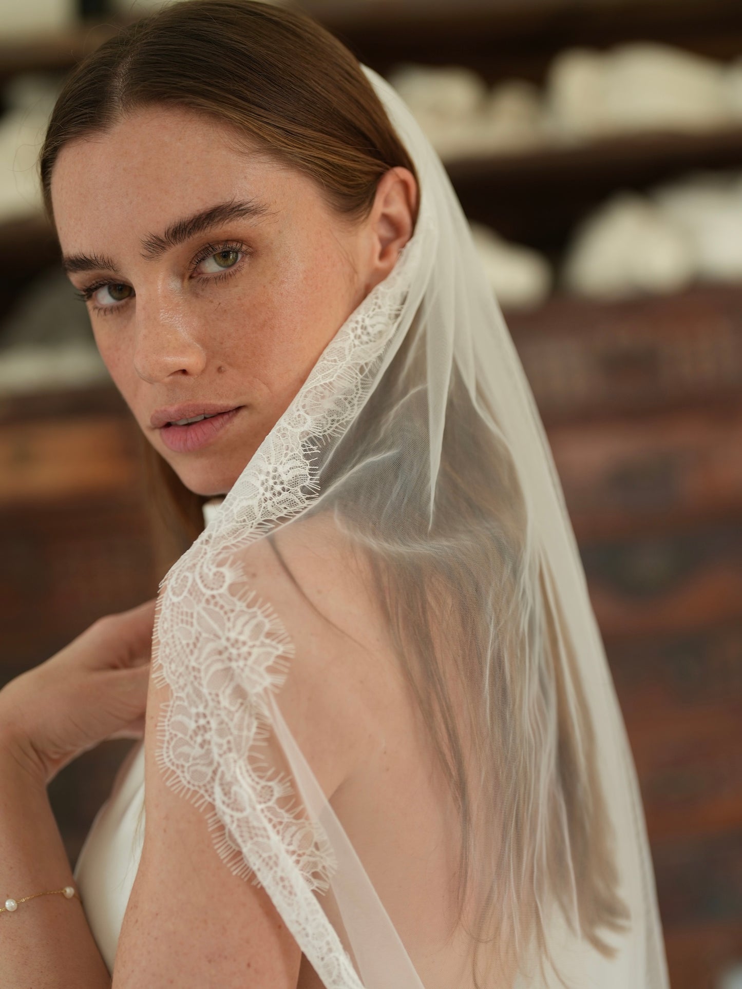 CHANTILLY LACE VEIL, SINGLE TIER, CATHEDRAL LENGTH