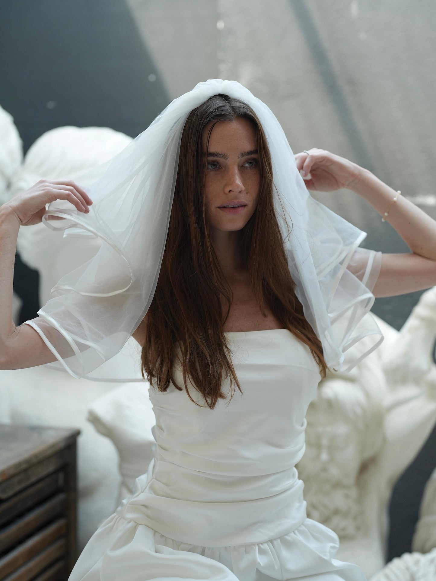 MINI SATIN EDGE SHORT TWO TIER BACHELORETTE VEIL