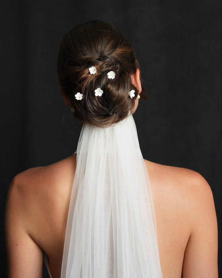 Dainty Bridal Ceramic Flower Hairpins, Set of 5