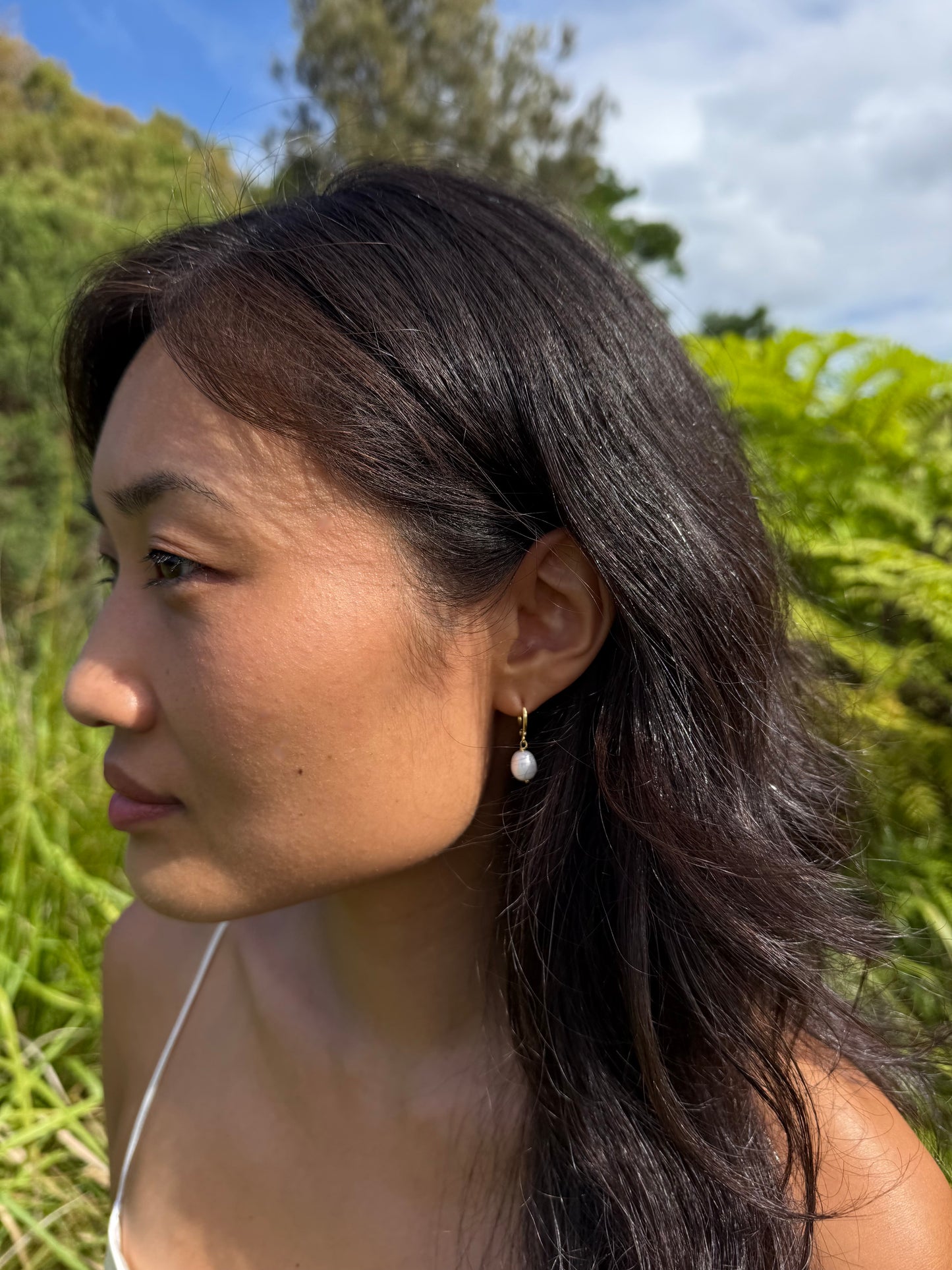 PEARL HOOP DROP BRIDAL EARRINGS, 18K GOLD, FRESHWATER PEARL
