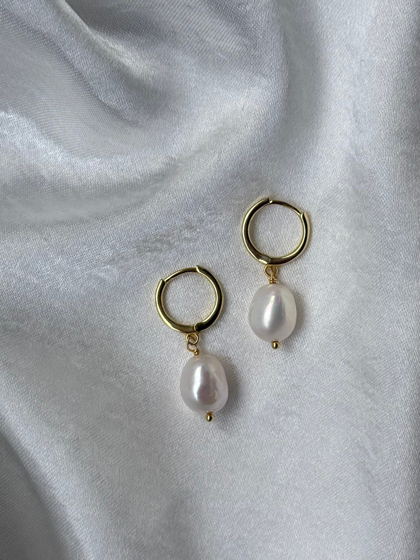 PEARL HOOP DROP BRIDAL EARRINGS, 18K GOLD, FRESHWATER PEARL