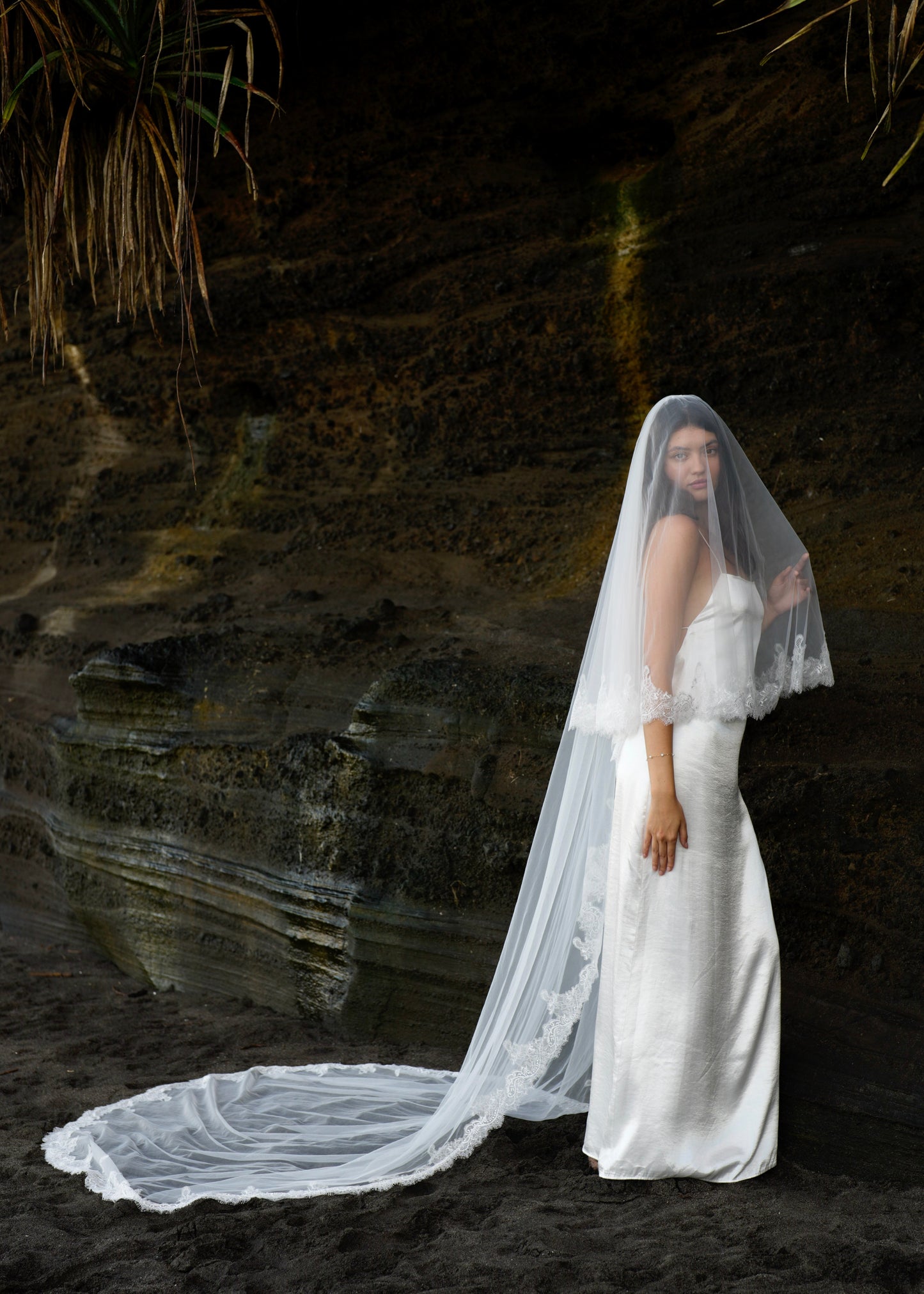 FOR AMY CHANTILLY FRENCH LACE VEIL, TWO TIER, CATHEDRAL LENGTH