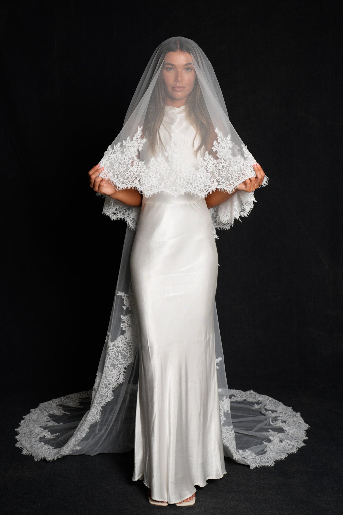 FOR REBECCA ROYAL LACE VEIL, TWO TIER, CATHEDRAL LENGTH