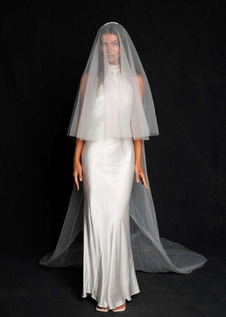 Simple Plain Classic Veil, Cathedral Length, Two Tier