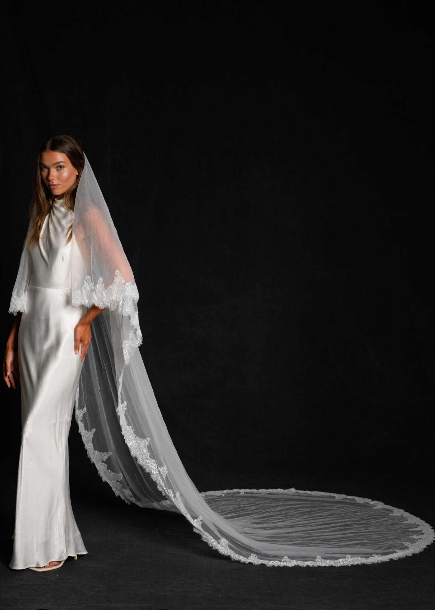 FOR AMY CHANTILLY FRENCH LACE VEIL, TWO TIER, CATHEDRAL LENGTH