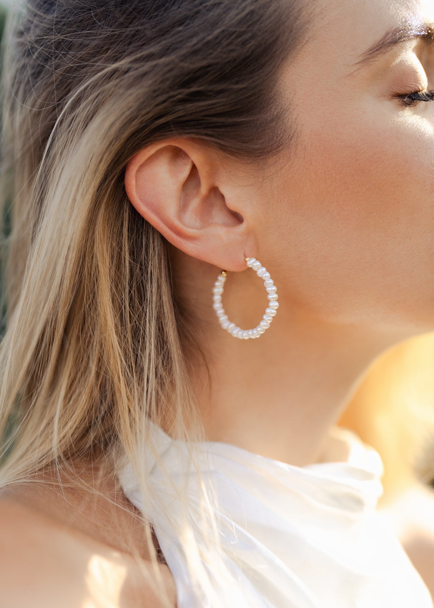 LARGE PEARL HOOP BRIDAL EARRINGS, 14K GOLD, FRESHWATER PEARL