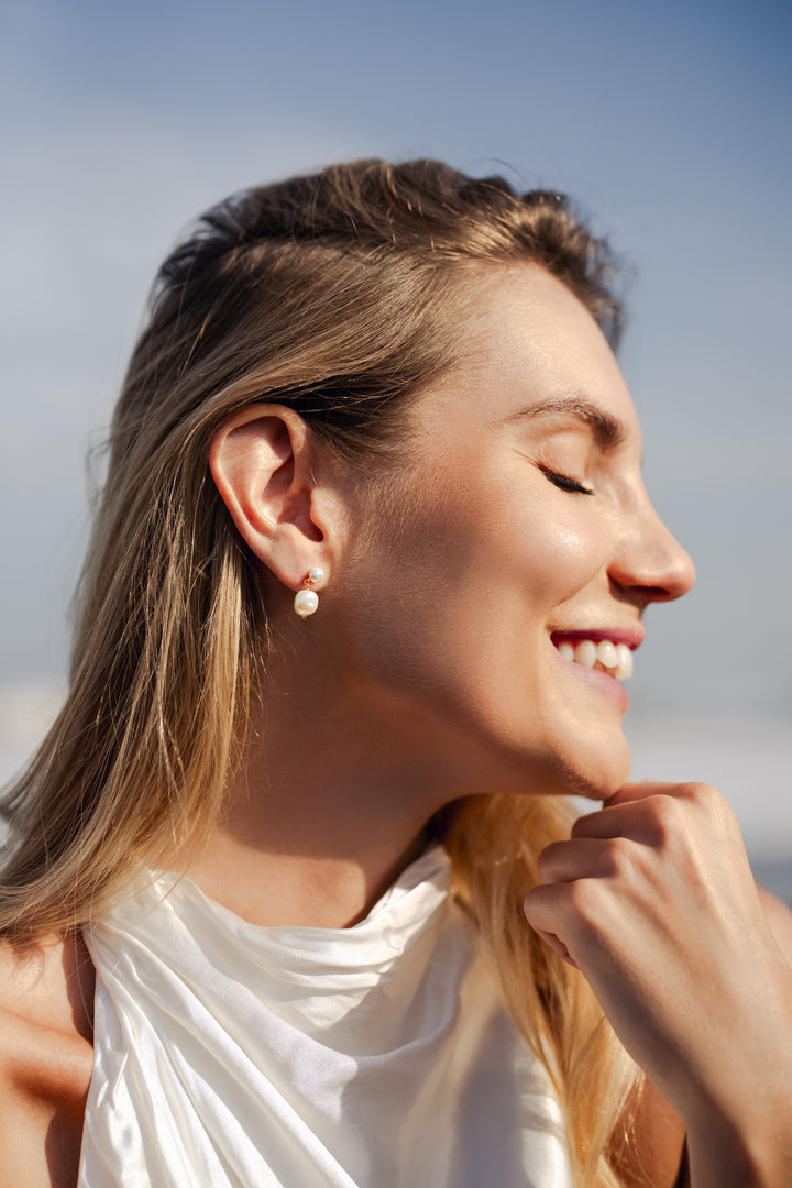 Classic Pearl Drop Bridal Earrings, 18K Gold, Freshwater Pearl