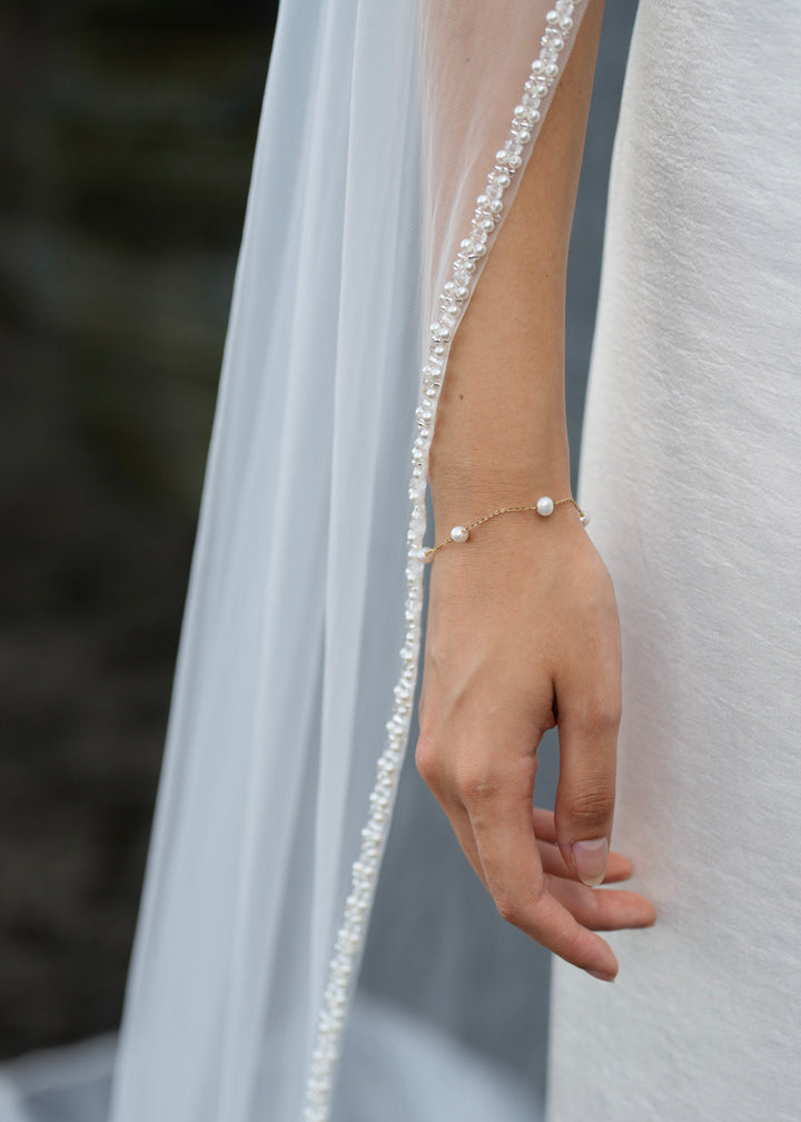 Pearl Chain Bridal Bracelet, 14K Gold, Freshwater Pearl