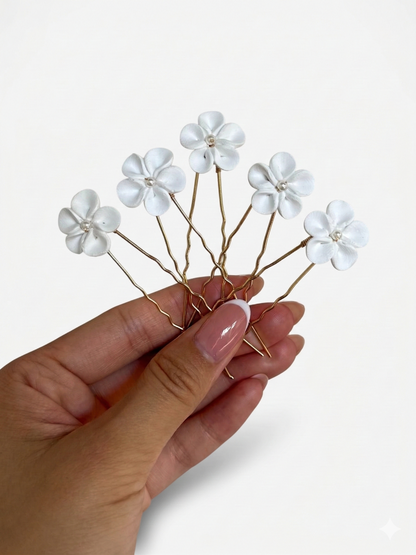 Bridal Ceramic Flower Hairpins, Set of 5