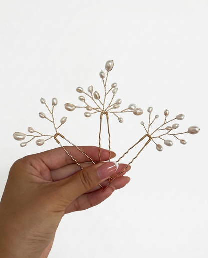 Baby's-Breath Pearl Hairpins, Set of 3