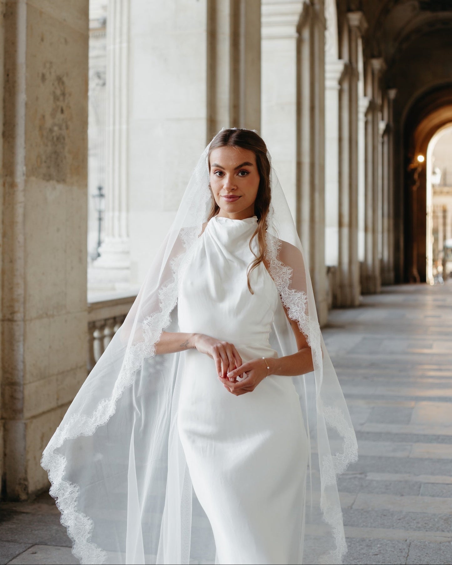 For Angie- Delicate Chantilly Mantilla Lace Veil, Single Tier, Cathedral Length