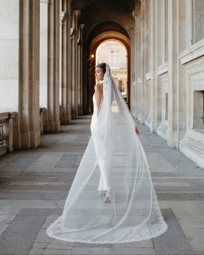 For Angie- Delicate Chantilly Mantilla Lace Veil, Single Tier, Cathedral Length