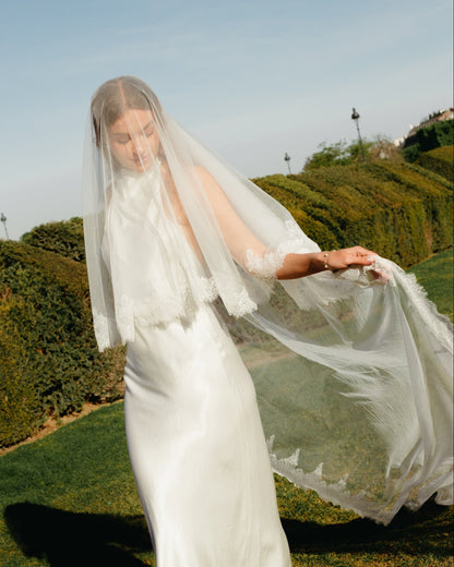 For Maria- Chantilly Lace Veil, Two Tier, Cathedral Length