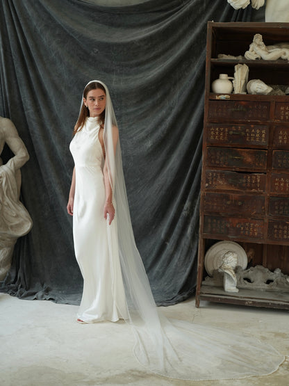For Heather- Pearl Beaded Edge Veil, Single Tier, Cathedral Length
