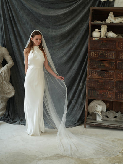 For Heather- Pearl Beaded Edge Veil, Single Tier, Cathedral Length