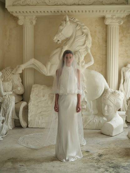 For Maria- Chantilly Lace Veil, Two Tier, Cathedral Length