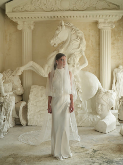 For Maria- Chantilly Lace Veil, Two Tier, Cathedral Length