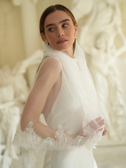 For Maria- Chantilly Lace Veil, Two Tier, Cathedral Length