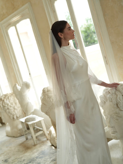 For Maria- Chantilly Lace Veil, Two Tier, Cathedral Length