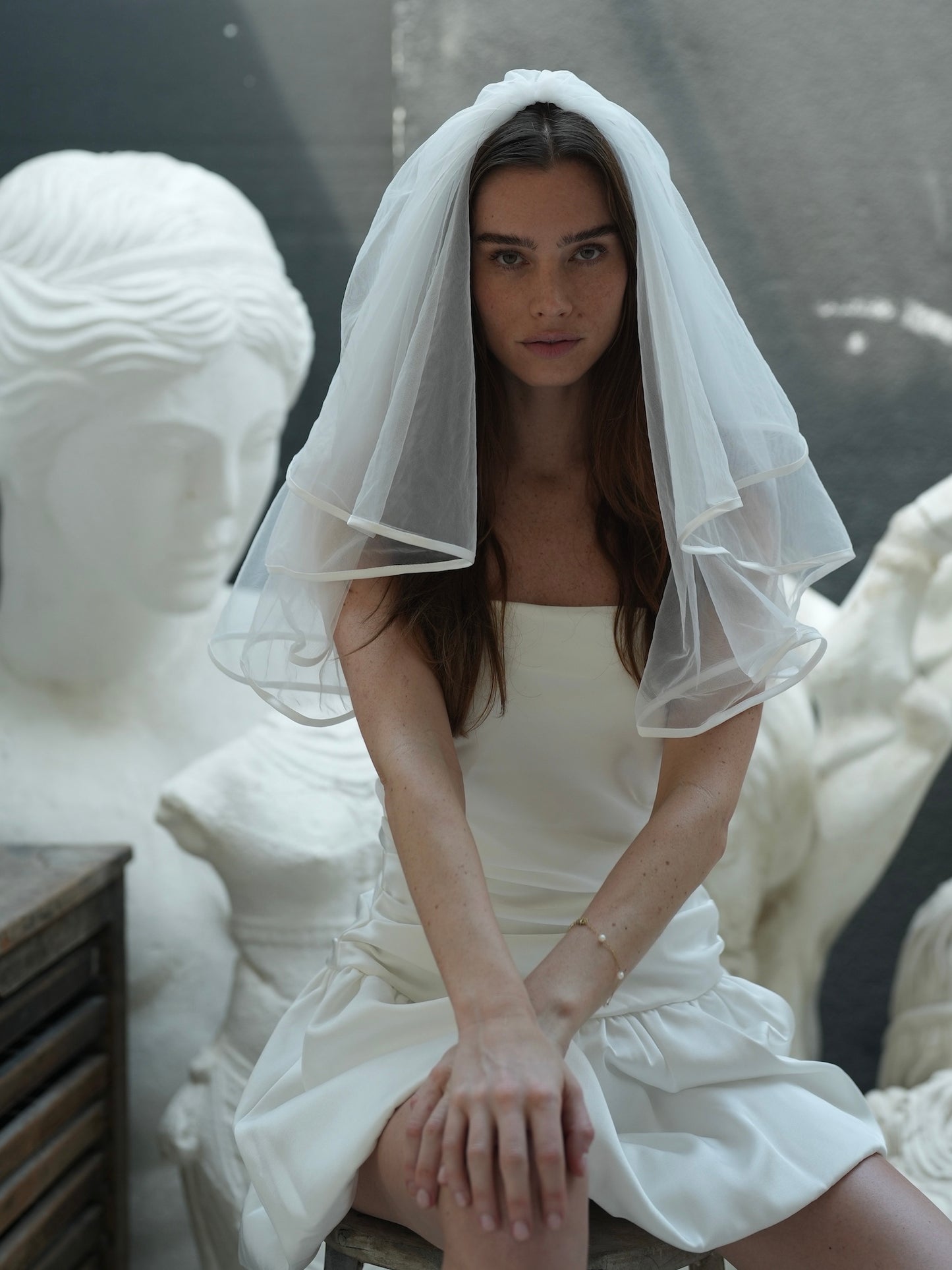 MINI SATIN EDGE SHORT TWO TIER BACHELORETTE VEIL