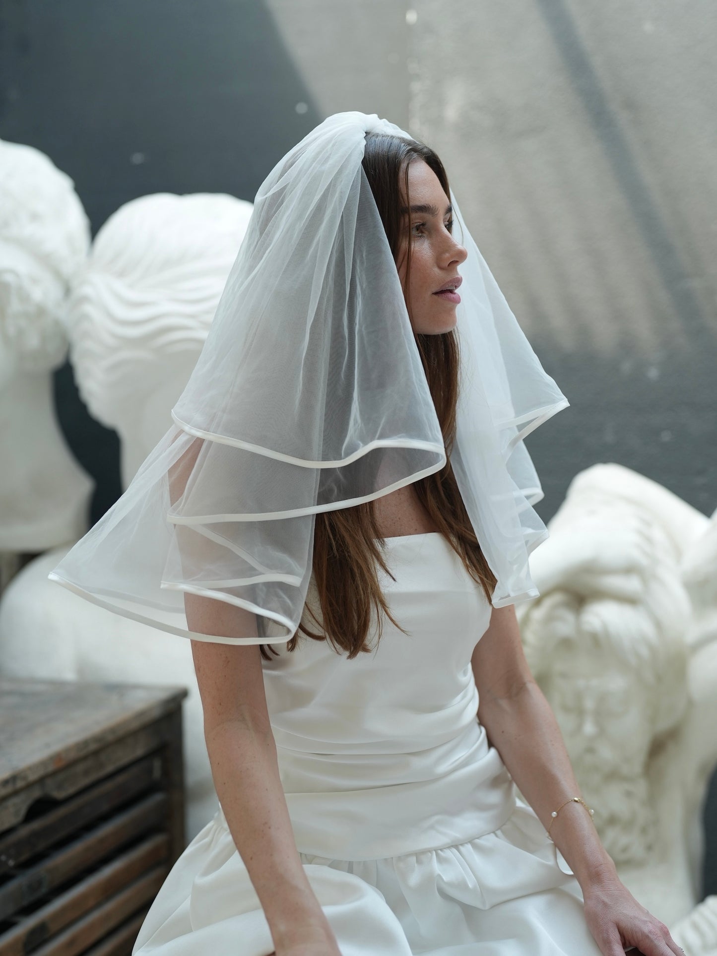 MINI SATIN EDGE SHORT TWO TIER BACHELORETTE VEIL