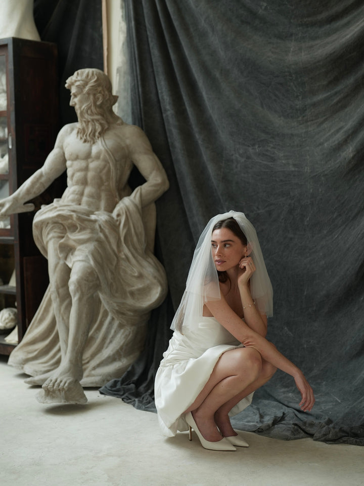 Short plain bachelorette veil with layered tulle detail