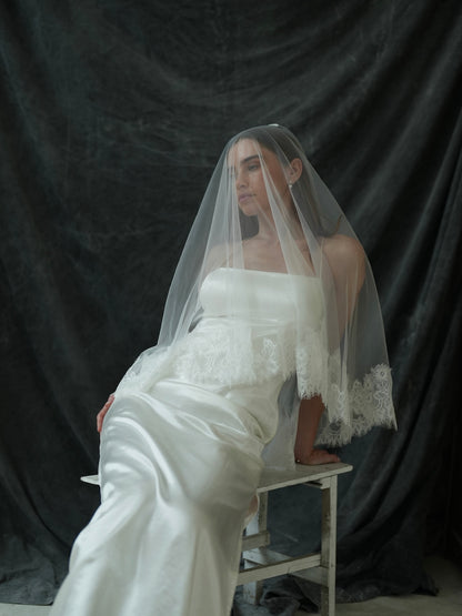 For Valeria- Short Lace Veil, Two Tier, Fingertip Length