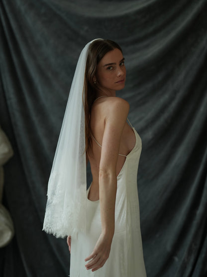 For Valeria- Short Lace Veil, Two Tier, Fingertip Length