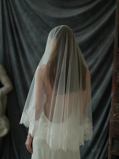 For Valeria- Short Lace Veil, Two Tier, Fingertip Length