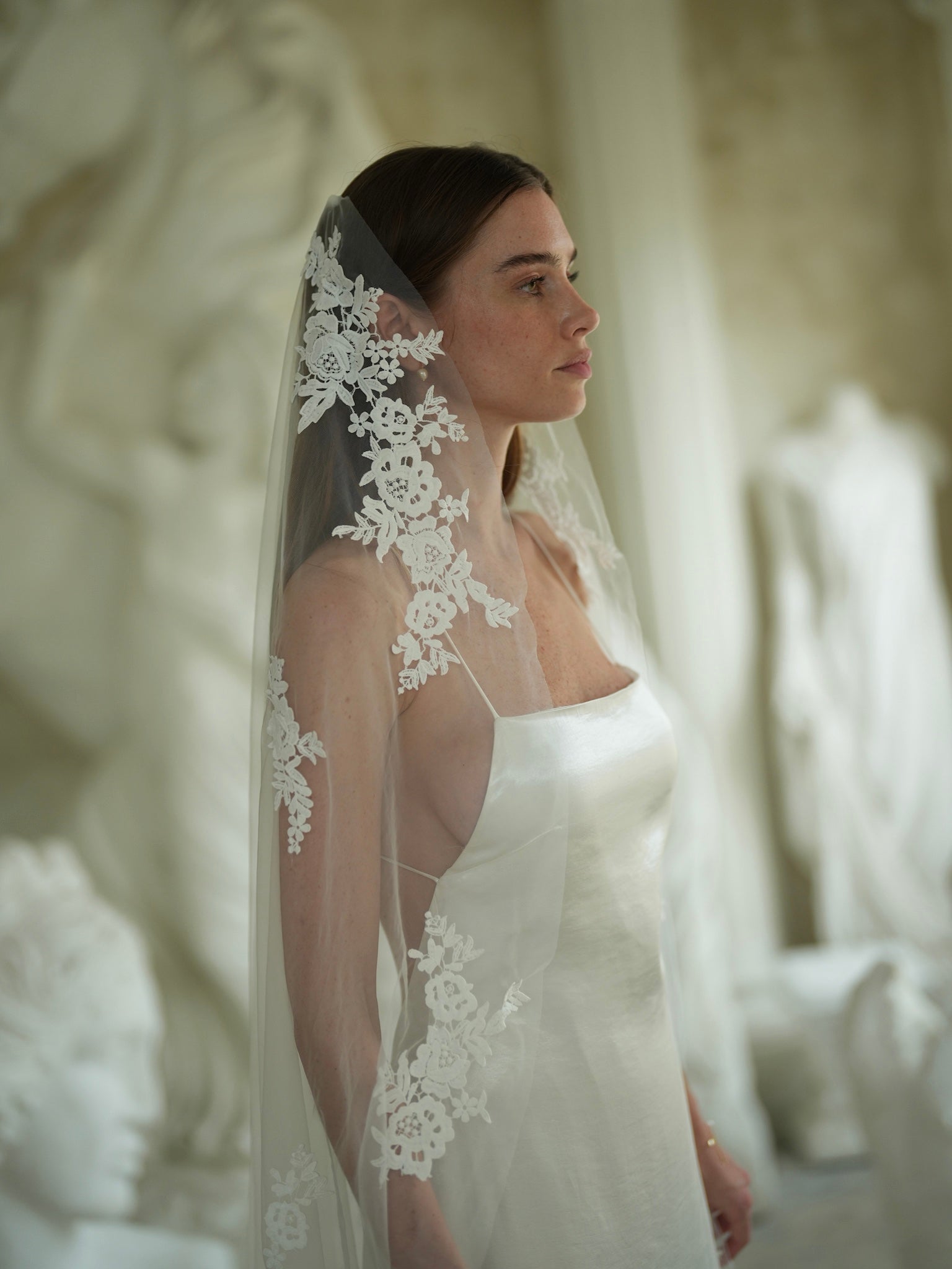 Floral Lace Veil, Single Tier, Cathedral Length – Calily Bridal