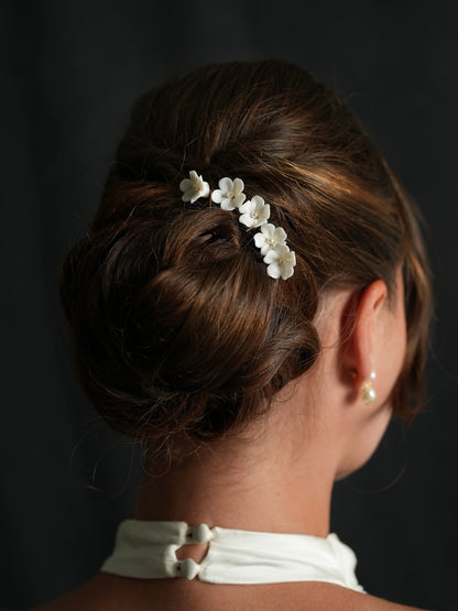Dainty Bridal Ceramic Flower Hairpins, Set of 5