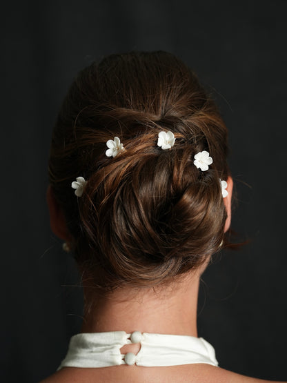 Dainty Bridal Ceramic Flower Hairpins, Set of 5