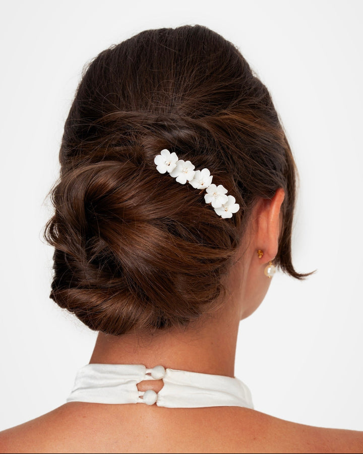 Dainty Bridal Ceramic Flower Hairpins, Set of 5