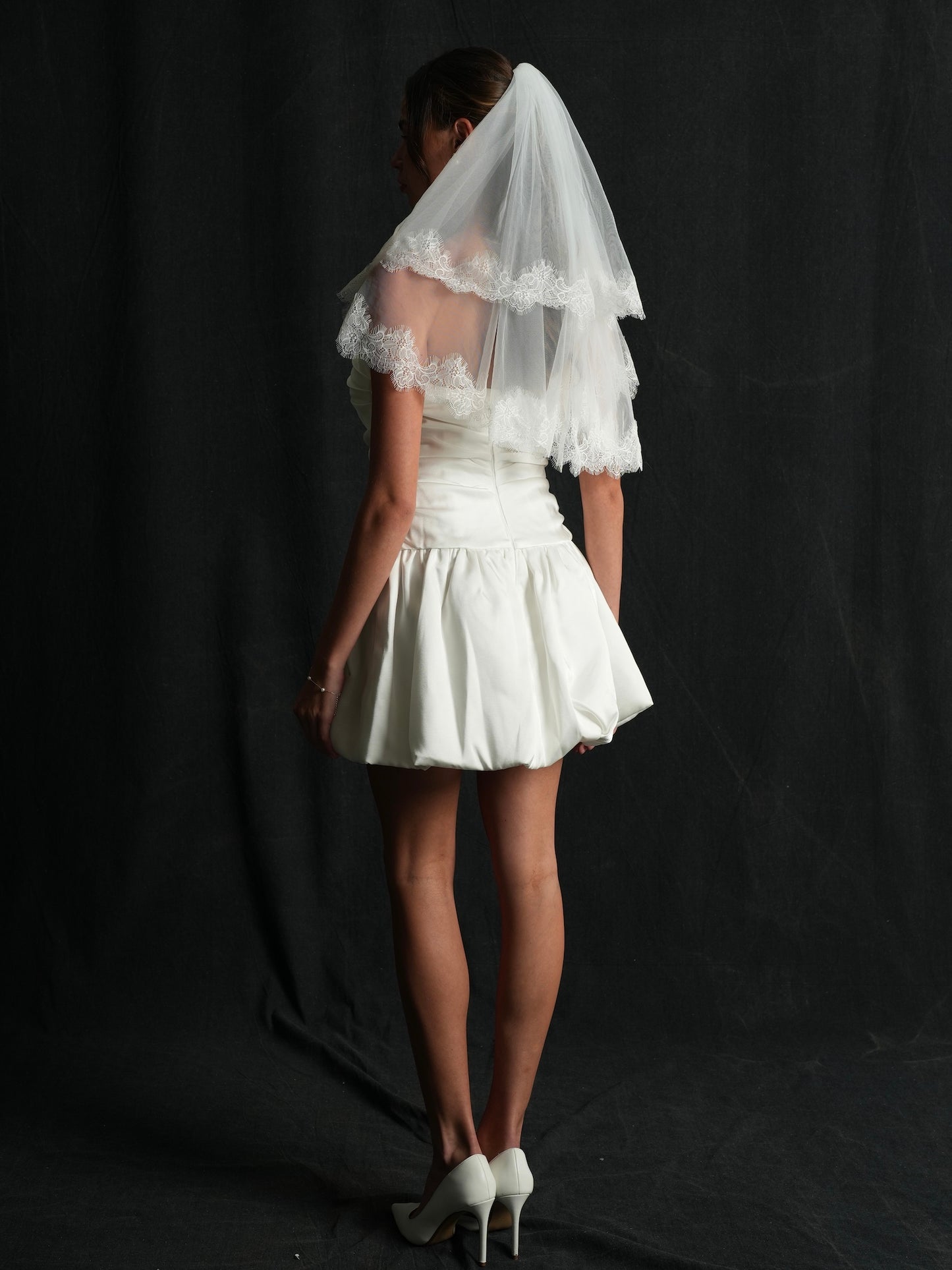 MINI CHANTILLY LACE SHORT TWO TIER BACHELORETTE VEIL