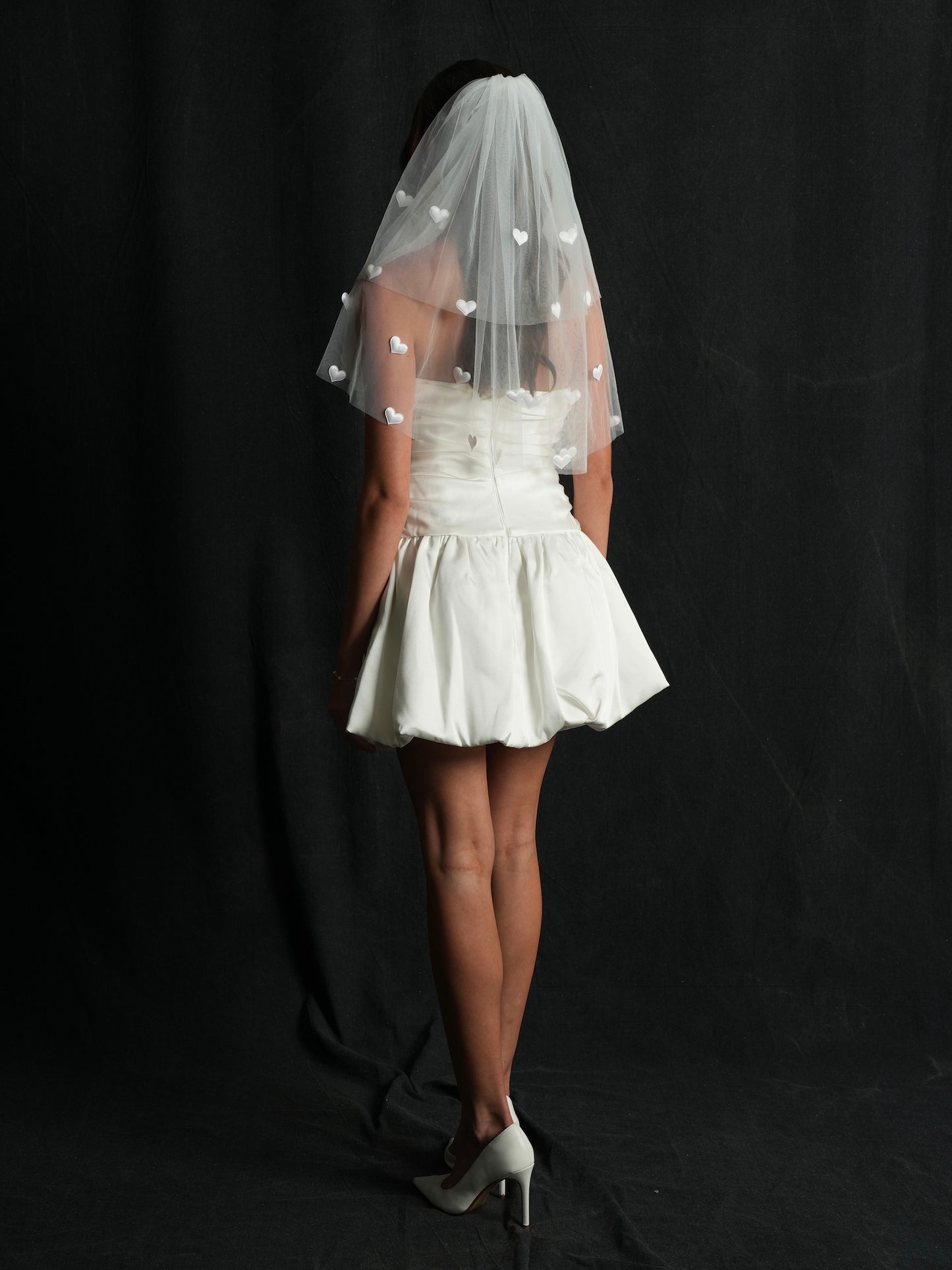 MINI HEART SHORT TWO TIER BACHELORETTE VEIL