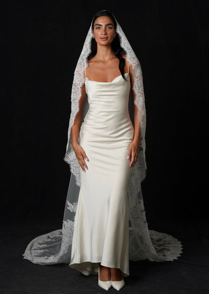For Brenda- Royal Mantilla Lace Veil, Single Tier, Cathedral Length