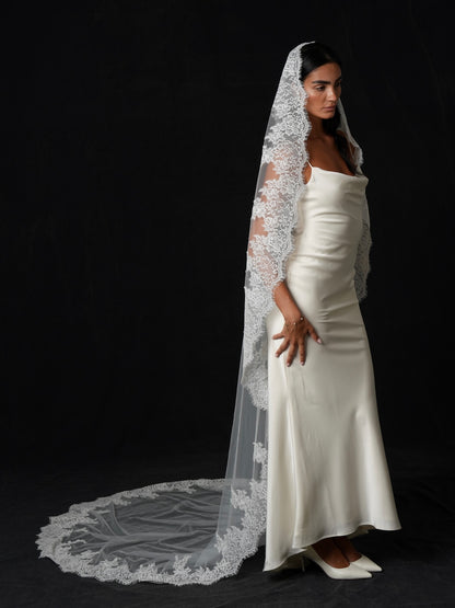 For Brenda- Royal Mantilla Lace Veil, Single Tier, Cathedral Length