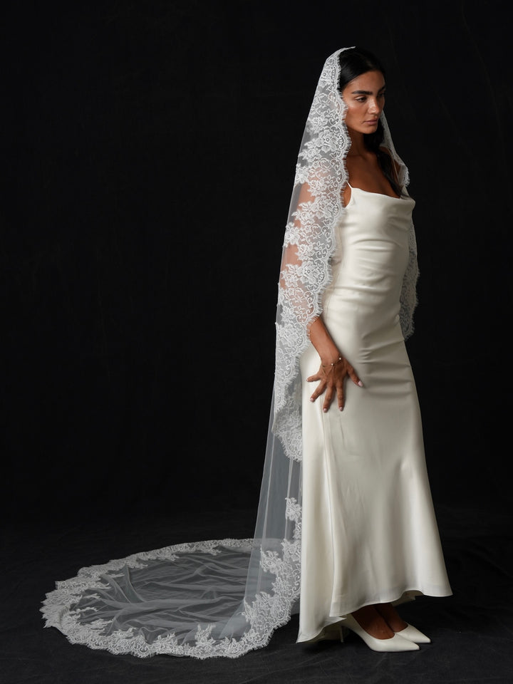Royal Mantilla Lace Veil, Single Tier, Cathedral Length
