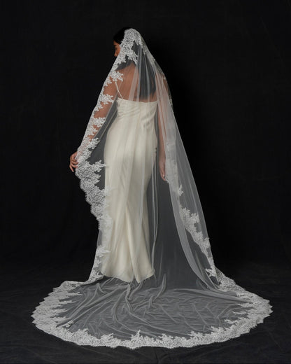 For Brenda- Royal Mantilla Lace Veil, Single Tier, Cathedral Length