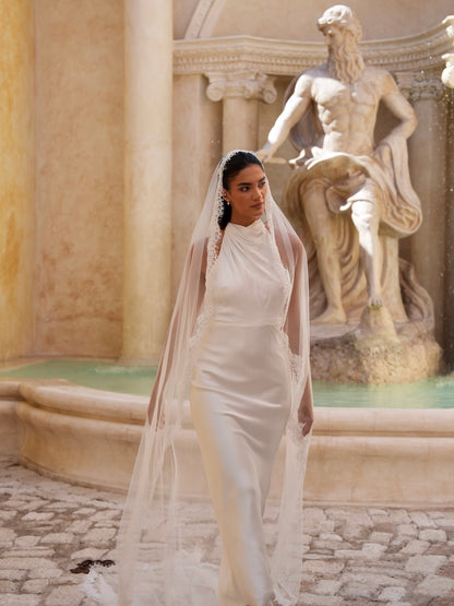 For Sandra Zhong- Alencon Lace Mantilla Veil, Single Tier, Cathedral Length
