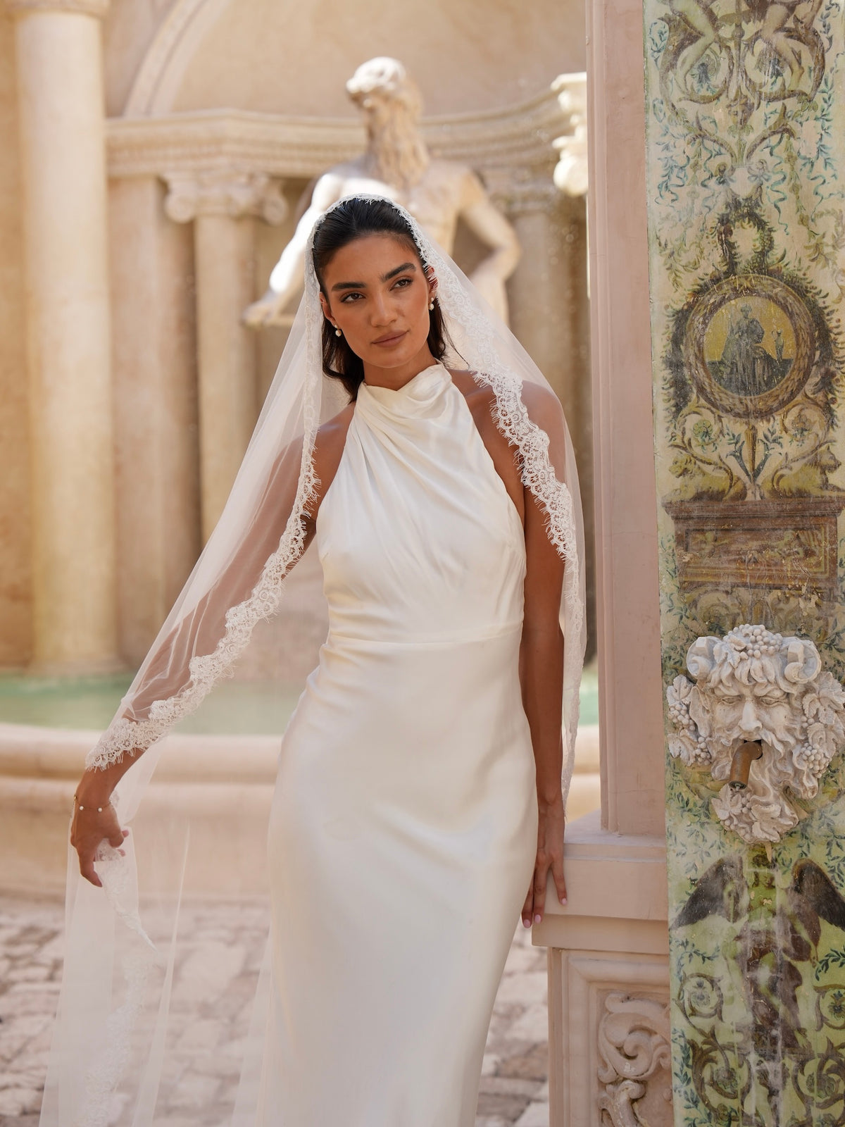 Alencon Lace Mantilla Veil, Single Tier, Cathedral Length