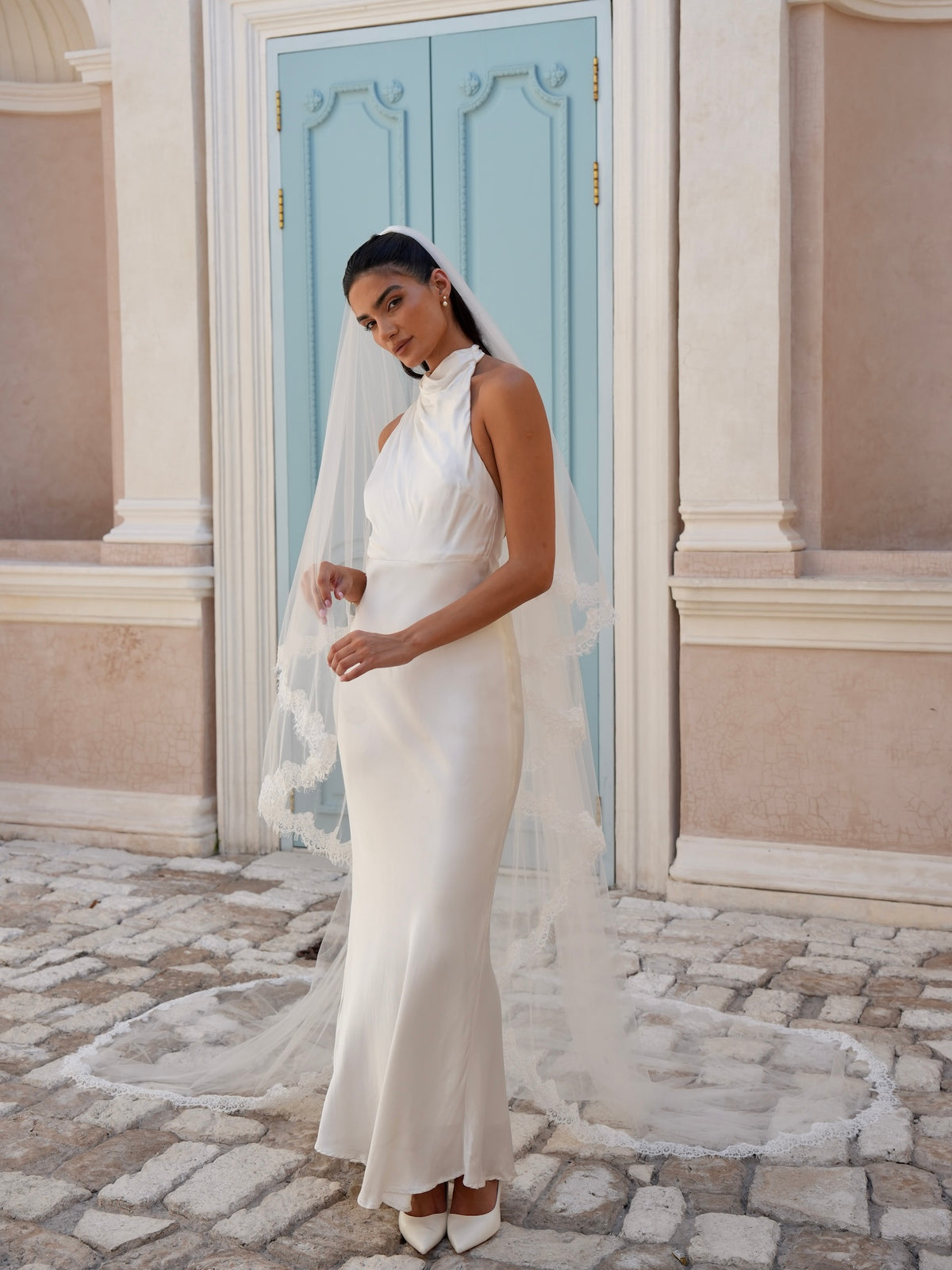 Alencon Lace Cascading Veil, Two Tier, Cathedral Length