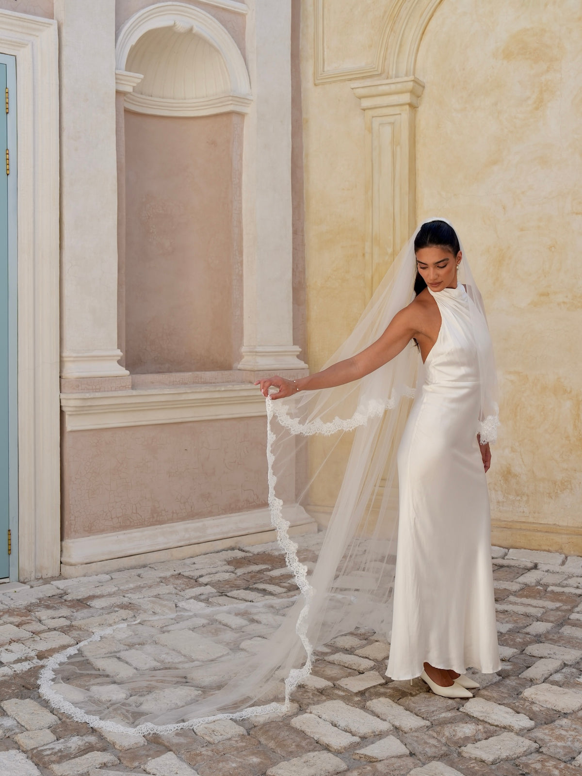 Alencon Lace Cascading Veil, Two Tier, Cathedral Length