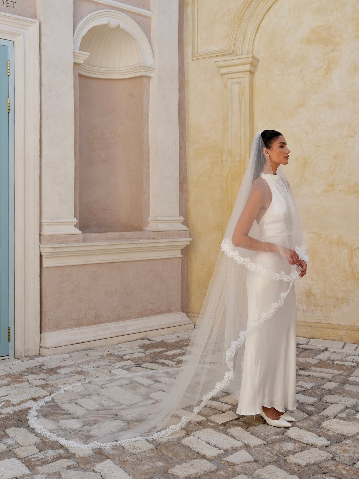 Alencon Lace Cascading Veil, Two Tier, Cathedral Length