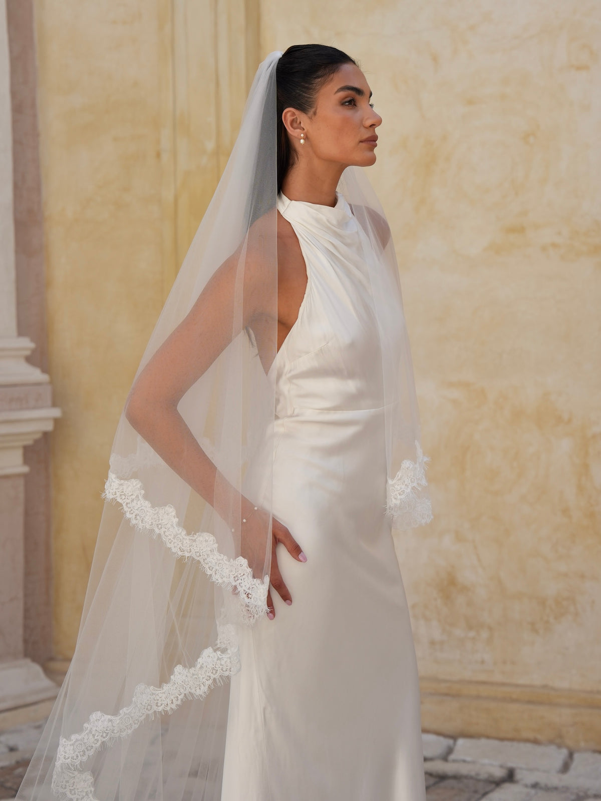 Alencon Lace Cascading Veil, Two Tier, Cathedral Length