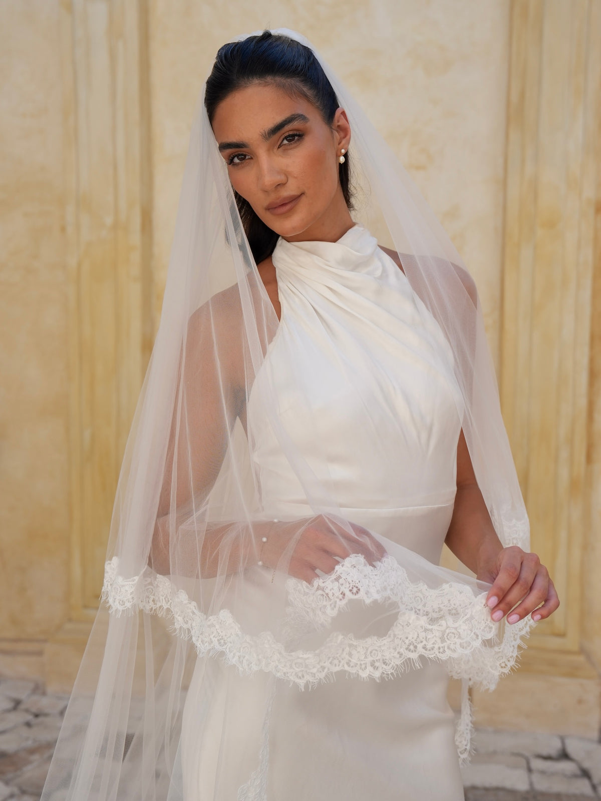 Alencon Lace Cascading Veil, Two Tier, Cathedral Length