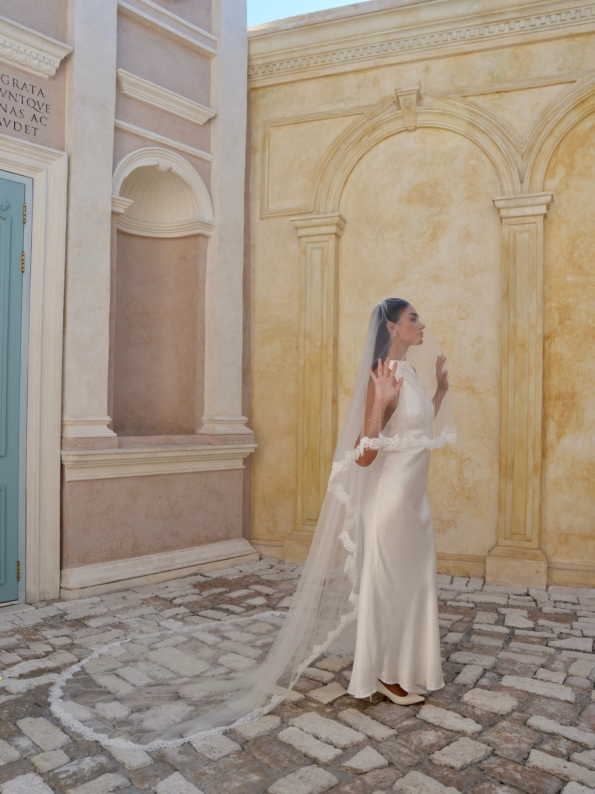 Alencon Lace Cascading Veil, Two Tier, Cathedral Length