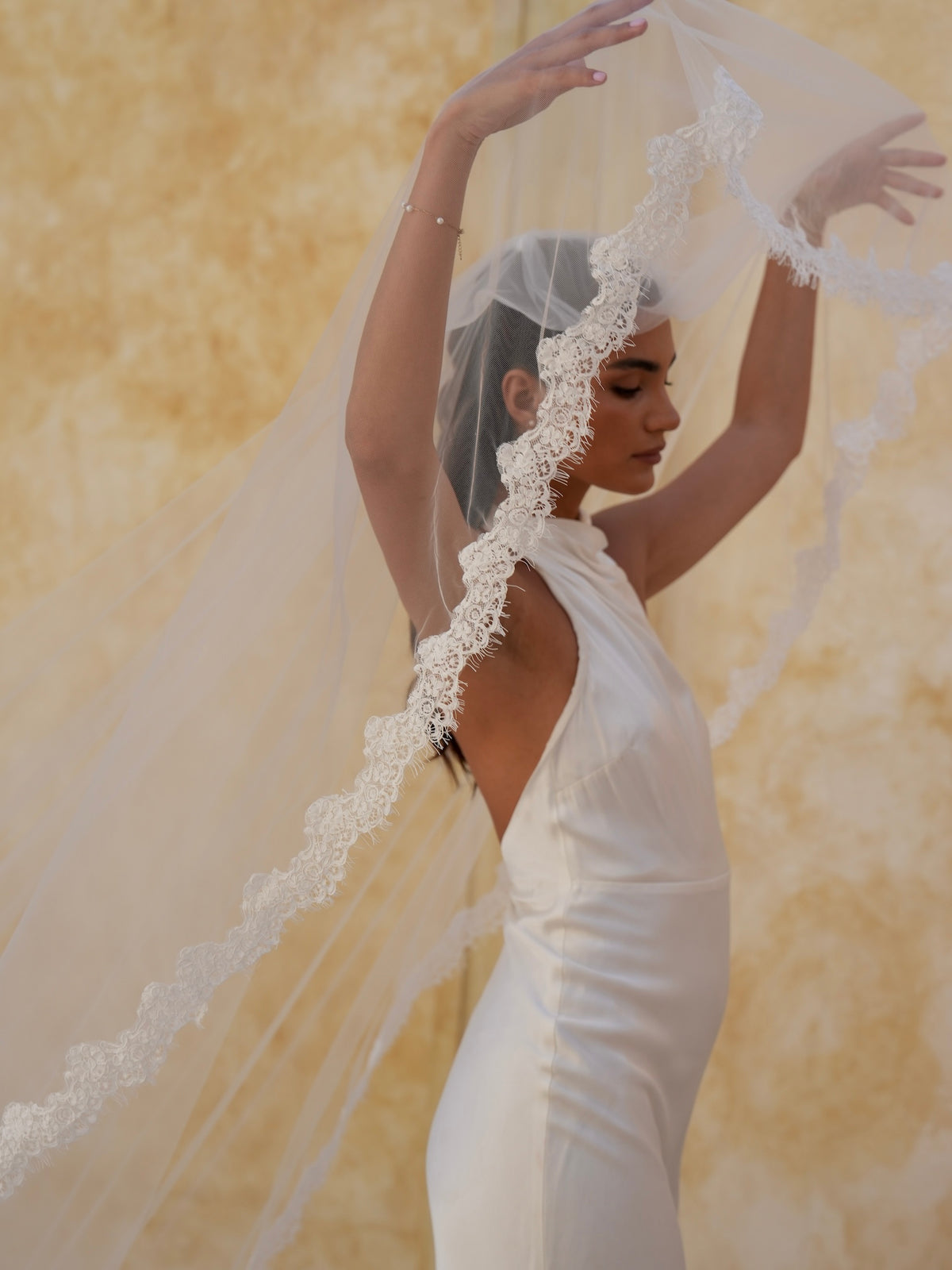 Alencon Lace Cascading Veil, Two Tier, Cathedral Length