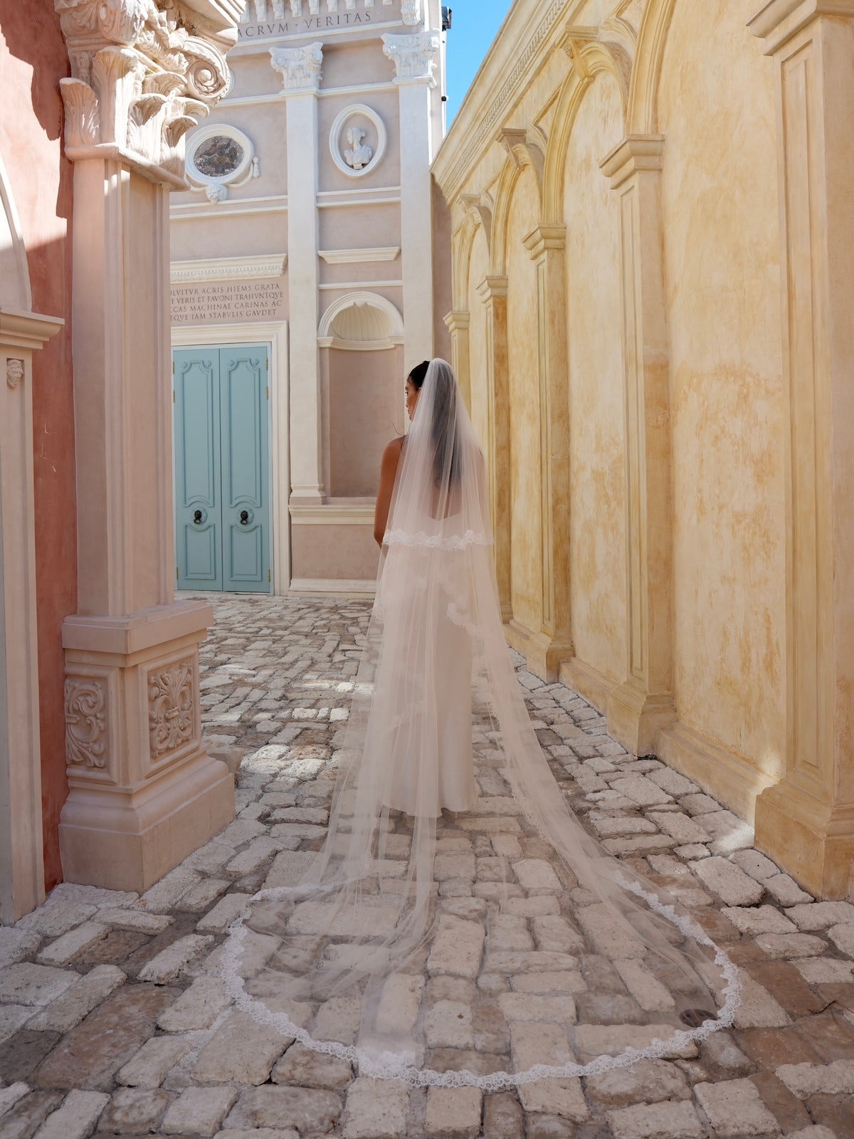 Alencon Lace Cascading Veil, Two Tier, Cathedral Length