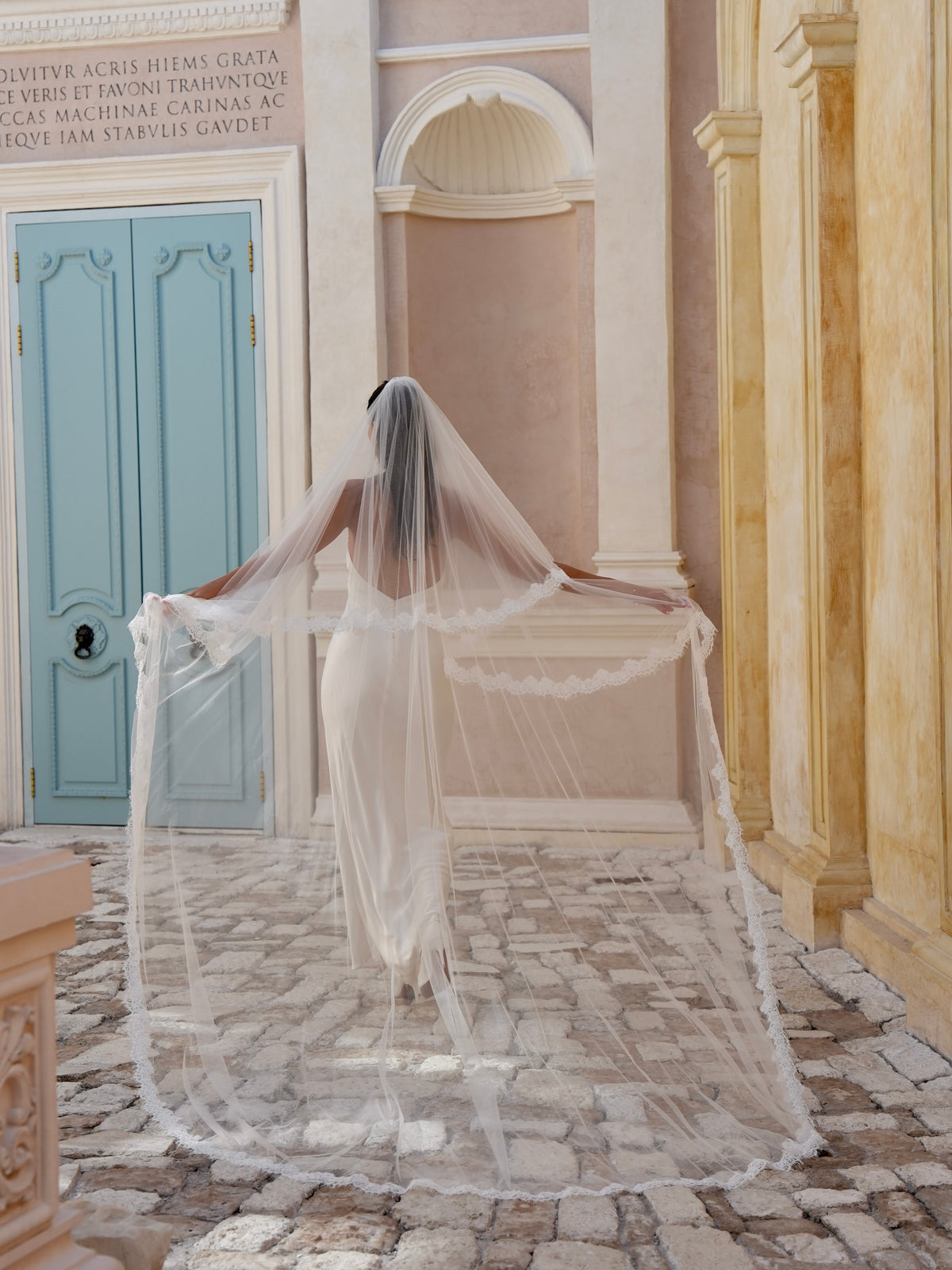 Alencon Lace Cascading Veil, Two Tier, Cathedral Length